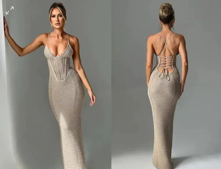 Backless Knitted Maxi Dress - PROVYLO