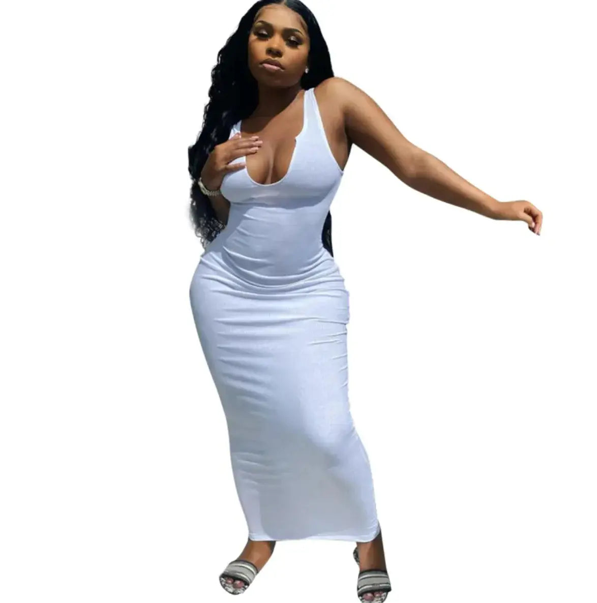 Deep V-Neck Camisole Maxi Dress - PROVYLO