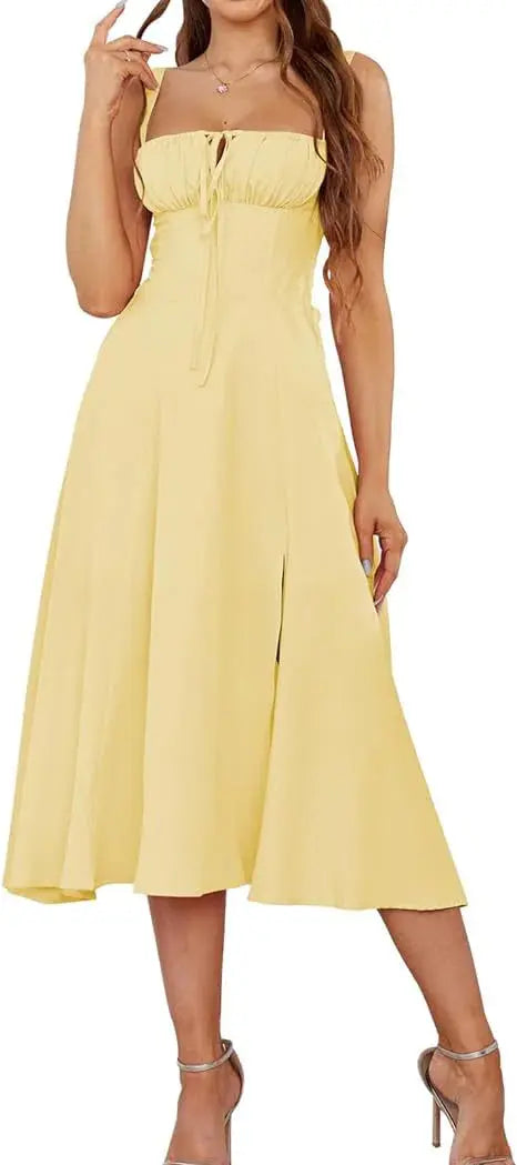 Lace-Up Slit Midi Dress - PROVYLO