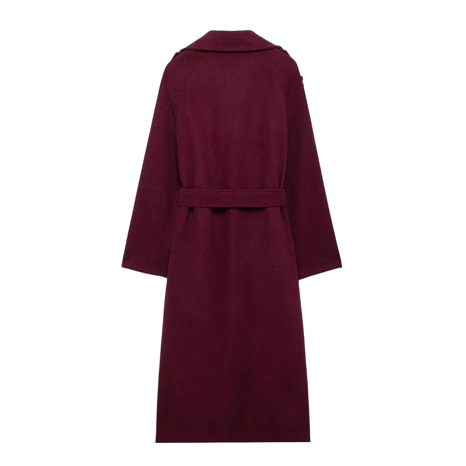Elegant Bordeaux Lapel Mix Maxi Overcoat - PROVYLO