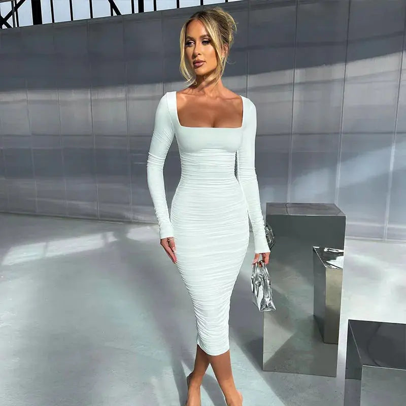 Long Sleeve Bodycon Midi Dress - PROVYLO