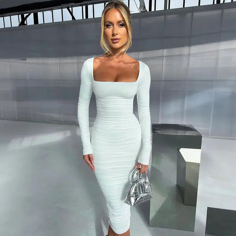 Long Sleeve Bodycon Midi Dress - PROVYLO