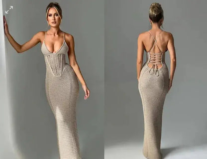 Backless Knitted Maxi Dress - PROVYLO