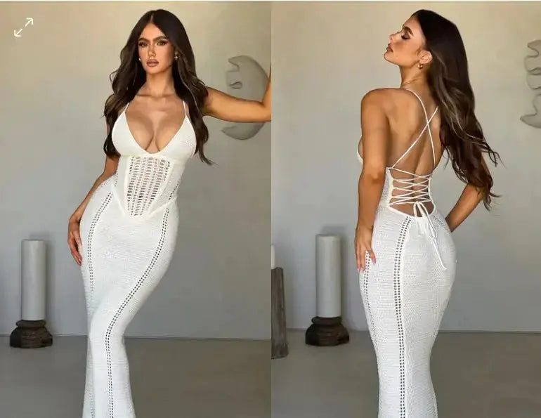 Backless Knitted Maxi Dress - PROVYLO