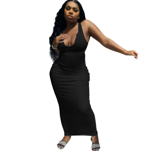 Deep V-Neck Camisole Maxi Dress - PROVYLO