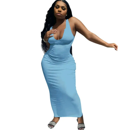 Deep V-Neck Camisole Maxi Dress - PROVYLO