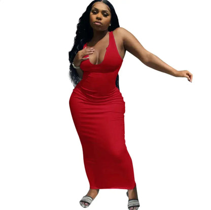 Deep V-Neck Camisole Maxi Dress - PROVYLO