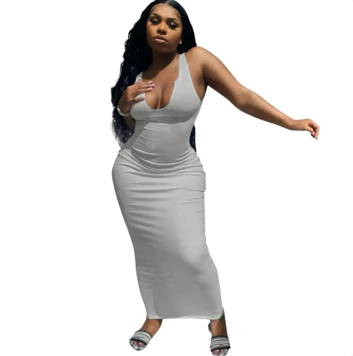 Deep V-Neck Camisole Maxi Dress - PROVYLO