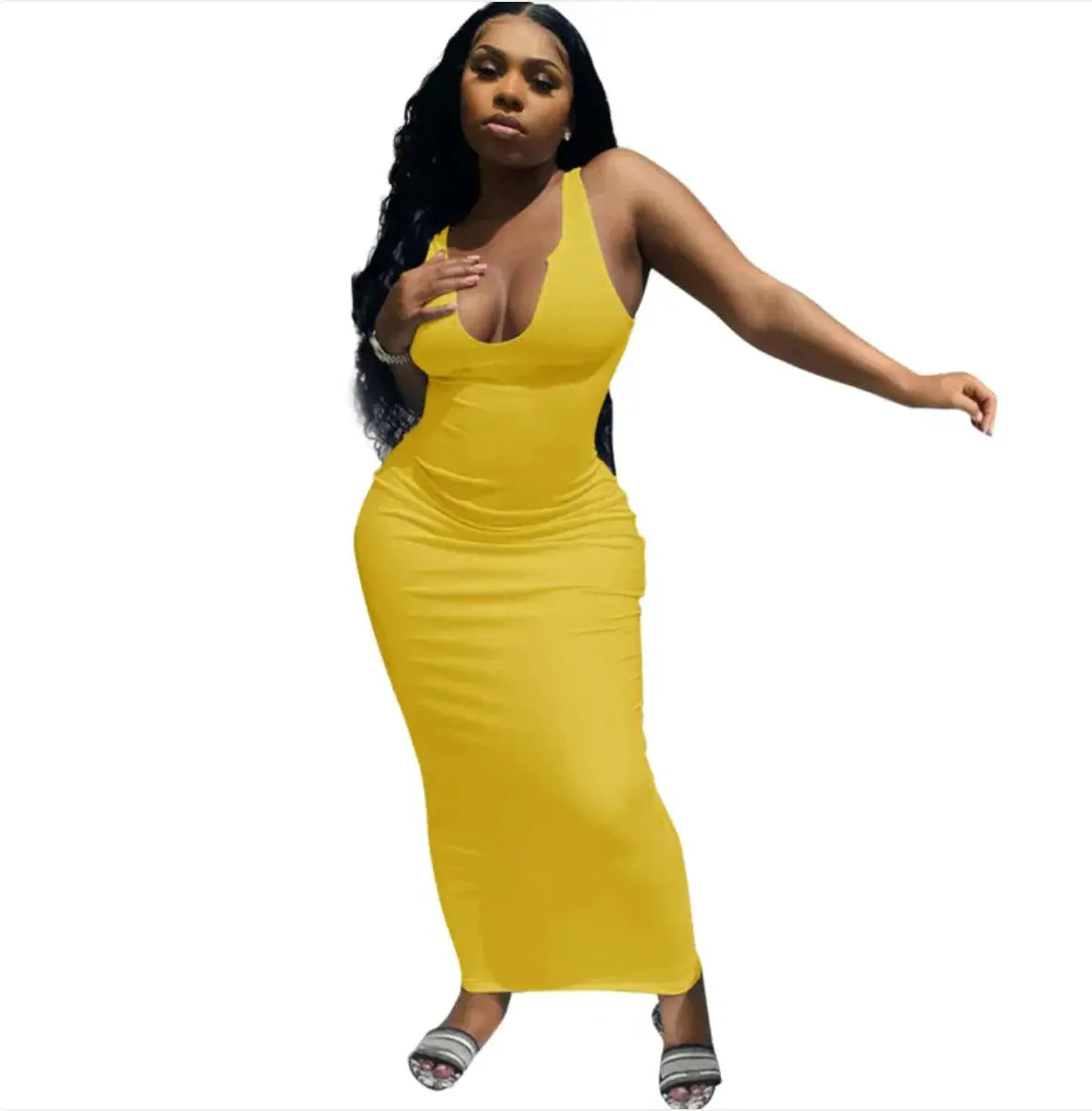 Deep V-Neck Camisole Maxi Dress - PROVYLO