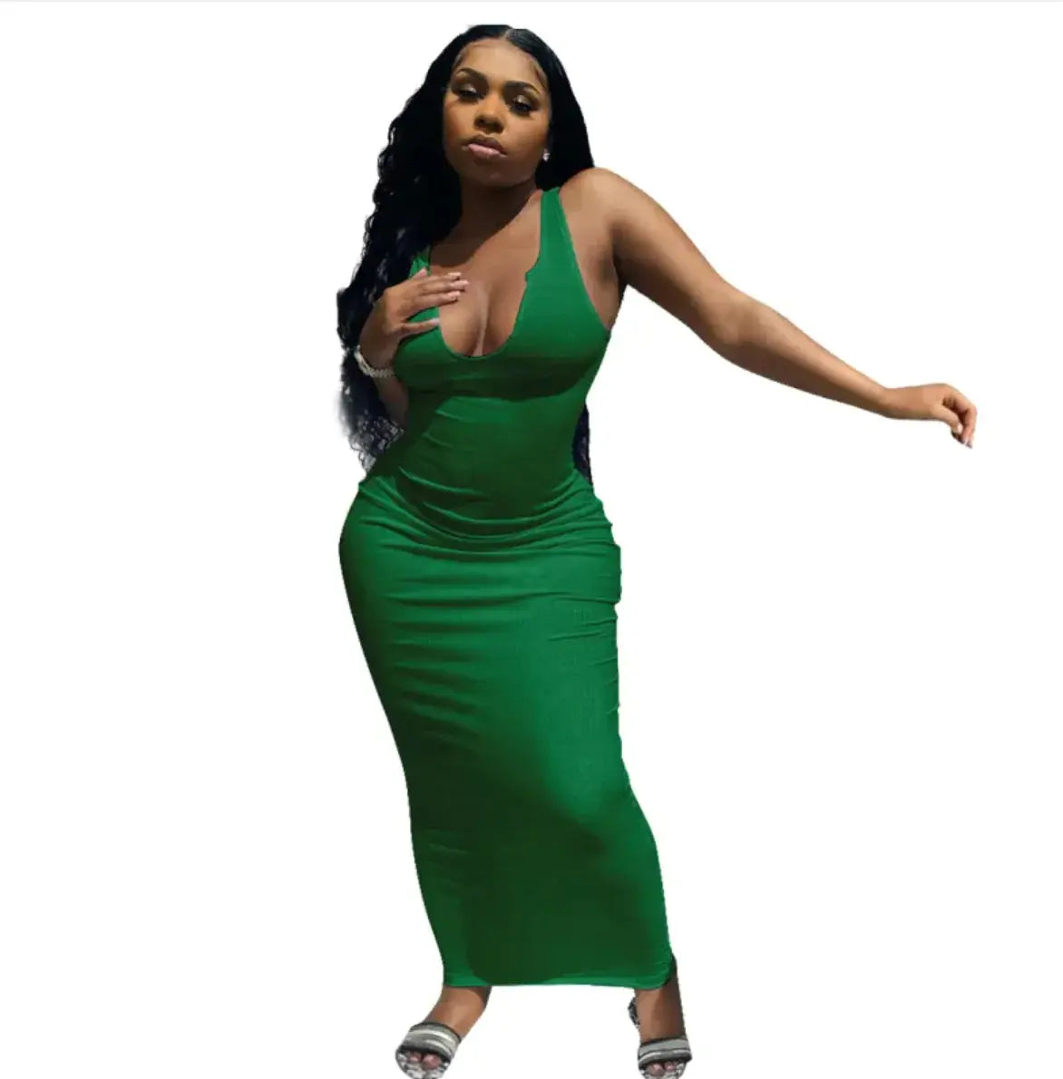 Deep V-Neck Camisole Maxi Dress - PROVYLO