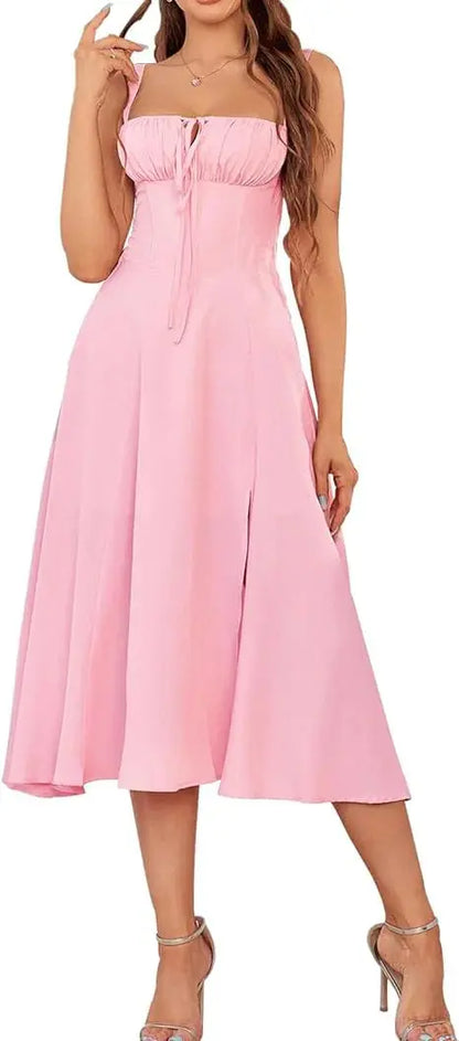 Lace-Up Slit Midi Dress - PROVYLO