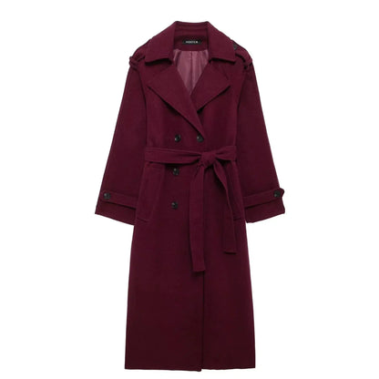 Elegant Bordeaux Lapel Mix Maxi Overcoat - PROVYLO