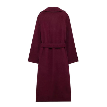 Elegant Bordeaux Lapel Mix Maxi Overcoat - PROVYLO