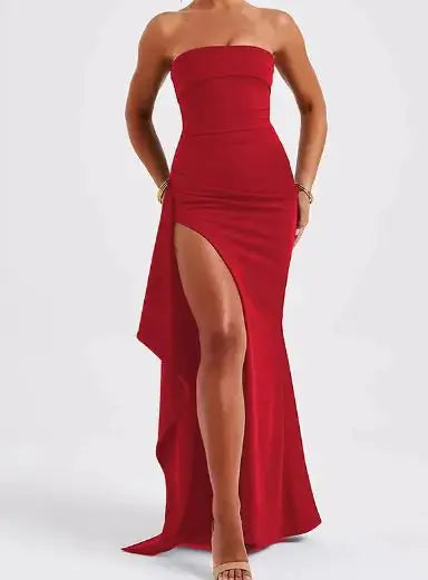 Strapless Asymmetrical High Split Maxi Dress - PROVYLO