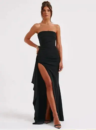 Strapless Asymmetrical High Split Maxi Dress - PROVYLO